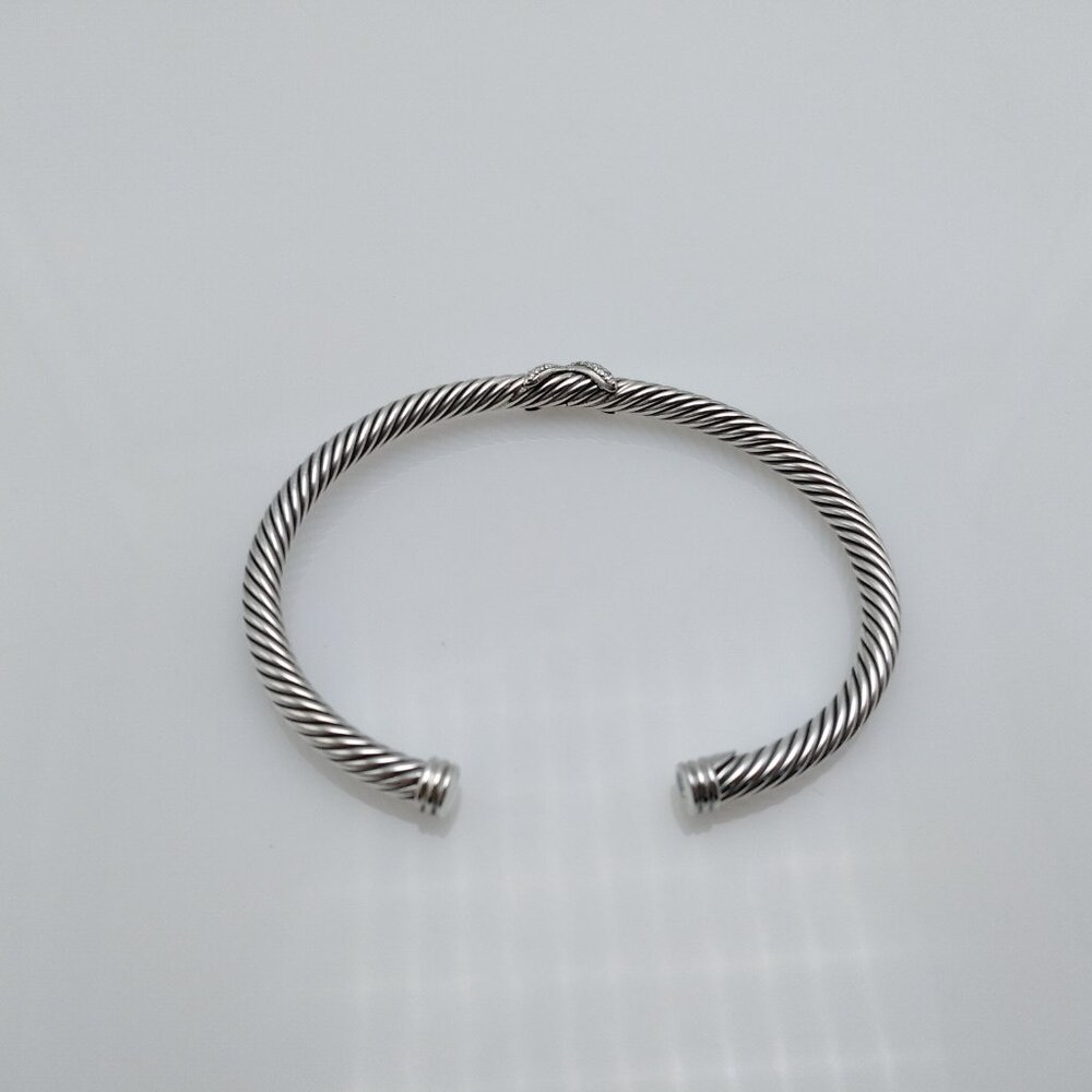David Yurman Sterling Silver 4mm Cable Bracelet with Diamonds - Picture 4 of 5